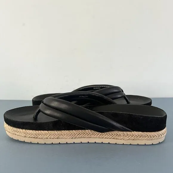 Vince Forest Black Espadrille Thong Platform Slide Sandals