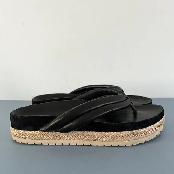 Vince Forest Black Espadrille Thong Platform Slide Sandals