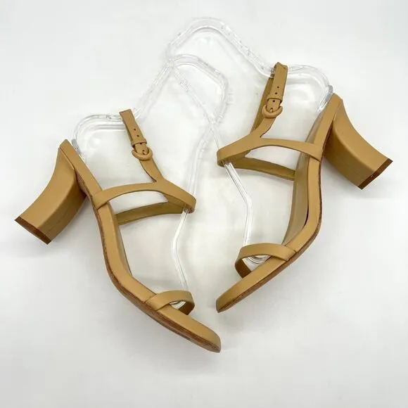 VINCE Luella Leather Slingback Sandals Women 9 Nude Tan Strappy Square Toe Block