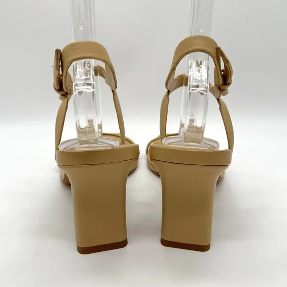 VINCE Luella Leather Slingback Sandals Women 9 Nude Tan Strappy Square Toe Block