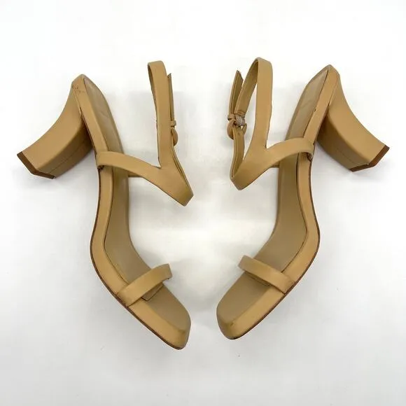 VINCE Luella Leather Slingback Sandals Women 9 Nude Tan Strappy Square Toe Block