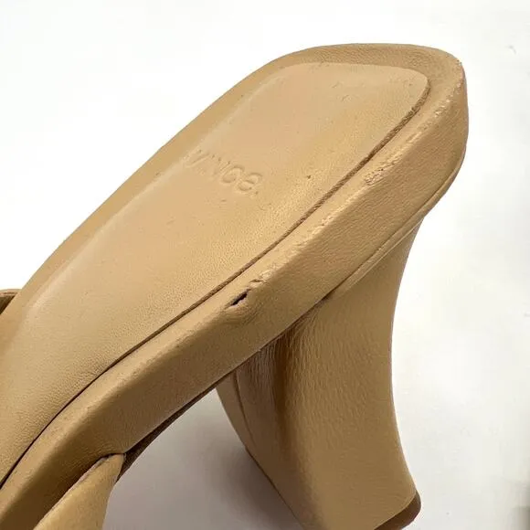 VINCE Luella Leather Slingback Sandals Women 9 Nude Tan Strappy Square Toe Block