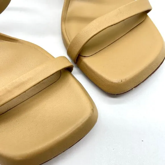 VINCE Luella Leather Slingback Sandals Women 9 Nude Tan Strappy Square Toe Block