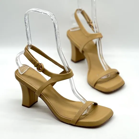 VINCE Luella Leather Slingback Sandals Women 9 Nude Tan Strappy Square Toe Block