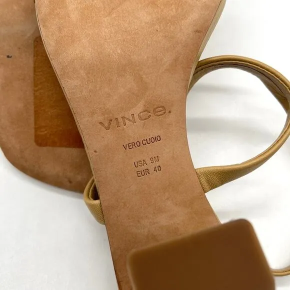 VINCE Luella Leather Slingback Sandals Women 9 Nude Tan Strappy Square Toe Block