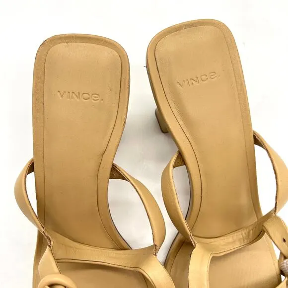 VINCE Luella Leather Slingback Sandals Women 9 Nude Tan Strappy Square Toe Block