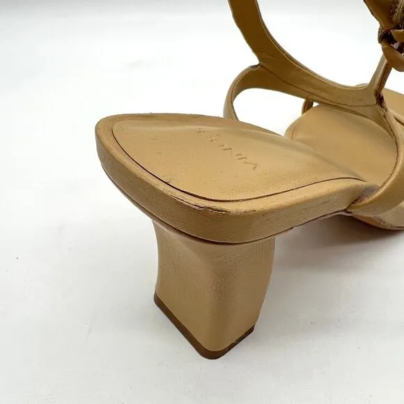 VINCE Luella Leather Slingback Sandals Women 9 Nude Tan Strappy Square Toe Block