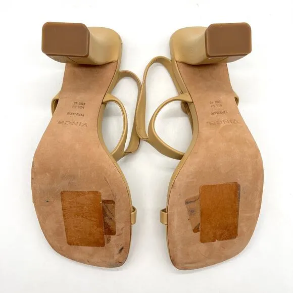 VINCE Luella Leather Slingback Sandals Women 9 Nude Tan Strappy Square Toe Block