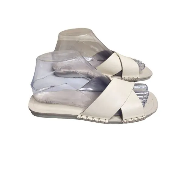 Vince Nico women's off white leather cross flat slip on casual sandals Size 6.5