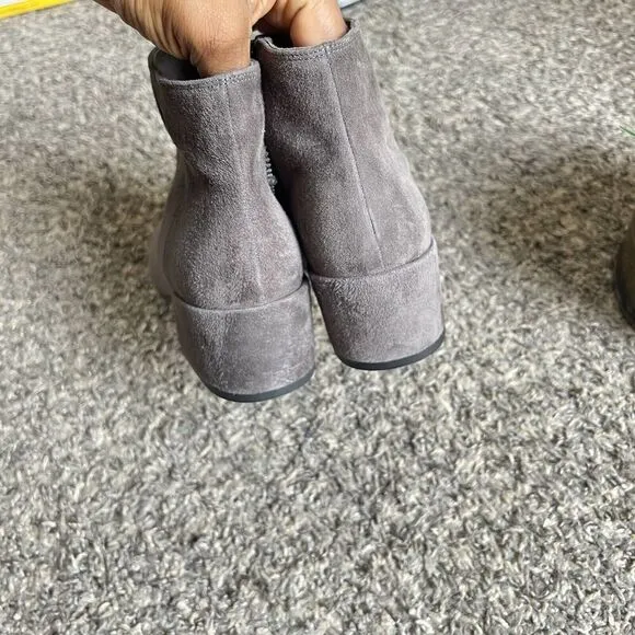 Vince Ostend Suede Leather Ankle Booties Boots 5.5 M Gray Low Block Heel New