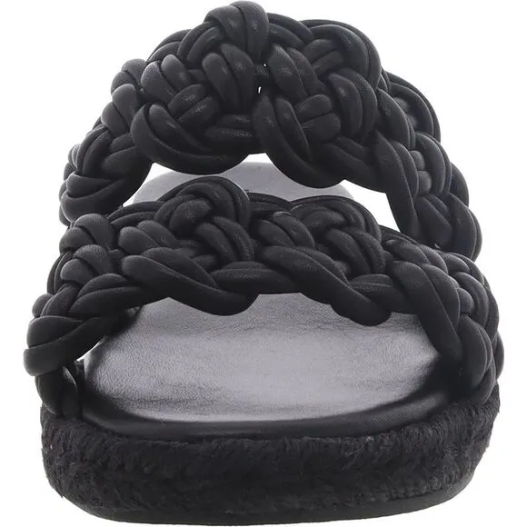 Vince Womens Black Faux Leather Woven Flat Slide Sandals New