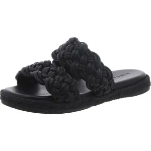 Vince Womens Black Faux Leather Woven Flat Slide Sandals New
