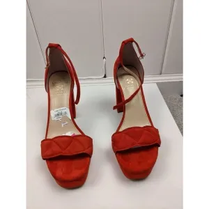 Vince Camuto Womens High Heeled Open Toe Scalloped Strap Red Sandals Size 7.5
