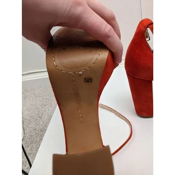 Vince Camuto Womens High Heeled Open Toe Scalloped Strap Red Sandals Size 7.5