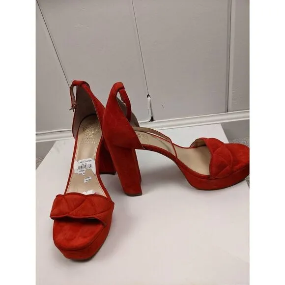 Vince Camuto Womens High Heeled Open Toe Scalloped Strap Red Sandals Size 7.5