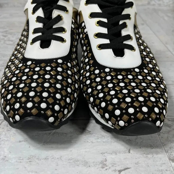 Vinci Fashion Sneakers Womens Size 7 Black Gold Embellished Lace Up Casual‎