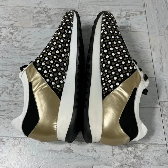 Vinci Fashion Sneakers Womens Size 7 Black Gold Embellished Lace Up Casual‎