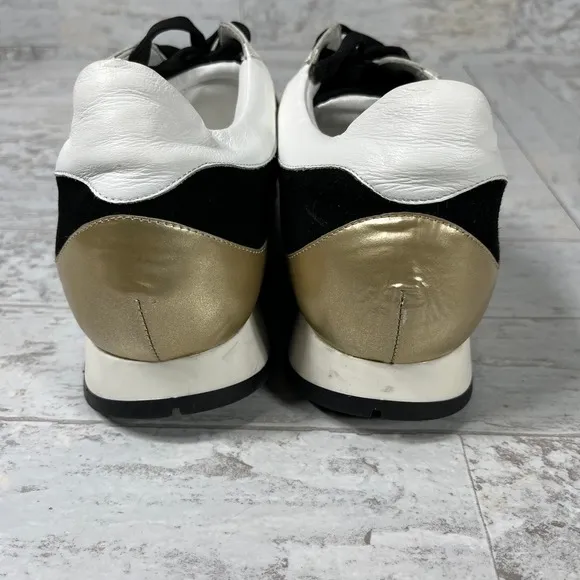 Vinci Fashion Sneakers Womens Size 7 Black Gold Embellished Lace Up Casual‎