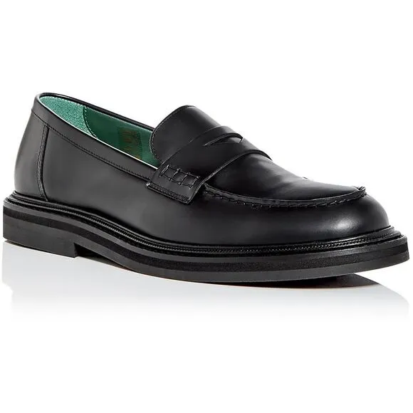 VINNY's Mens Black Solid Leather Loafers NWOB
