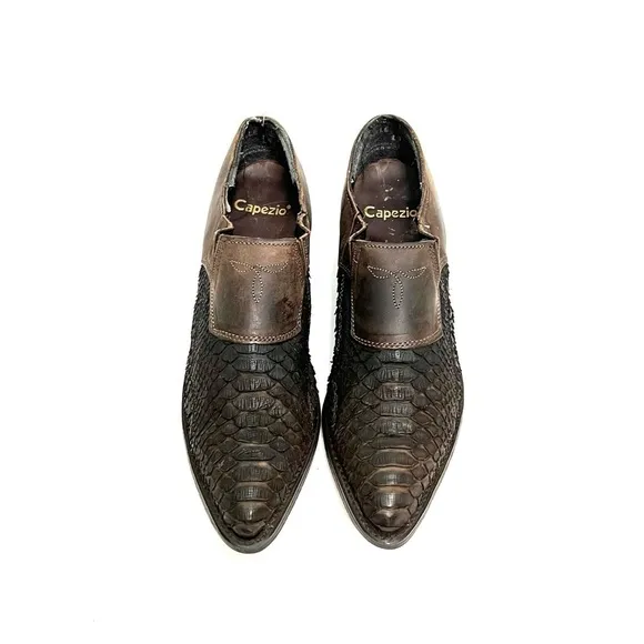 Vintage 1990s brown leather reptile skin slip on western ankle boots
