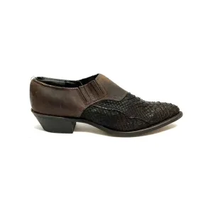 Vintage 1990s brown leather reptile skin slip on western ankle boots