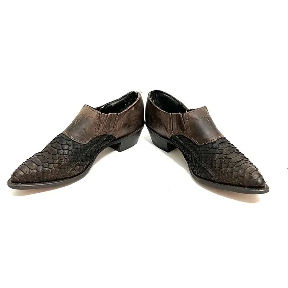 Vintage 1990s brown leather reptile skin slip on western ankle boots