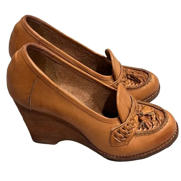 Vintage 70’s Wild Pair Brown Leather Wedge Loafers