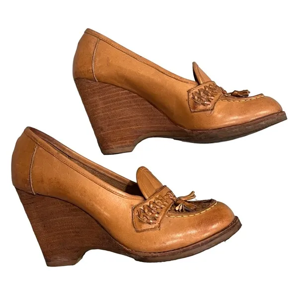 Vintage 70’s Wild Pair Brown Leather Wedge Loafers