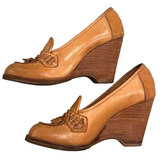 Vintage 70’s Wild Pair Brown Leather Wedge Loafers