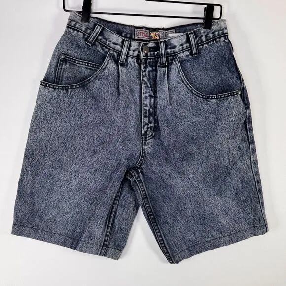 Vintage 90s ATTRAK Acid Wash Denim Shorts Mens W31 Blue Gray Pleated Y2K Grunge