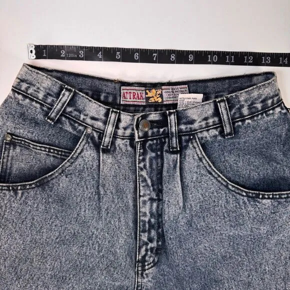 Vintage 90s ATTRAK Acid Wash Denim Shorts Mens W31 Blue Gray Pleated Y2K Grunge