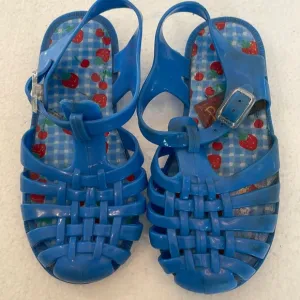 Vintage 90s Disney pooh jelly sandals blue strappy summer beach pool girls 9 10