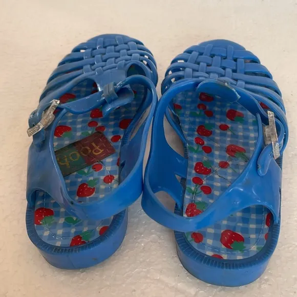 Vintage 90s Disney pooh jelly sandals blue strappy summer beach pool girls 9 10