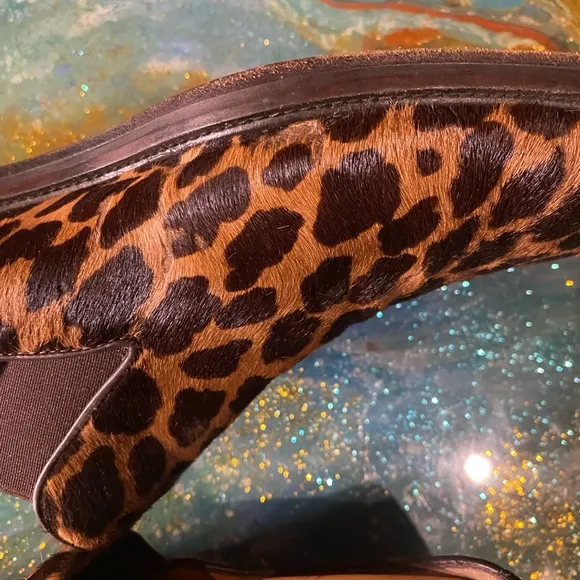 Vintage 90s leopard patterned pony hair Brown and Black Slip-On Loafers size 12
