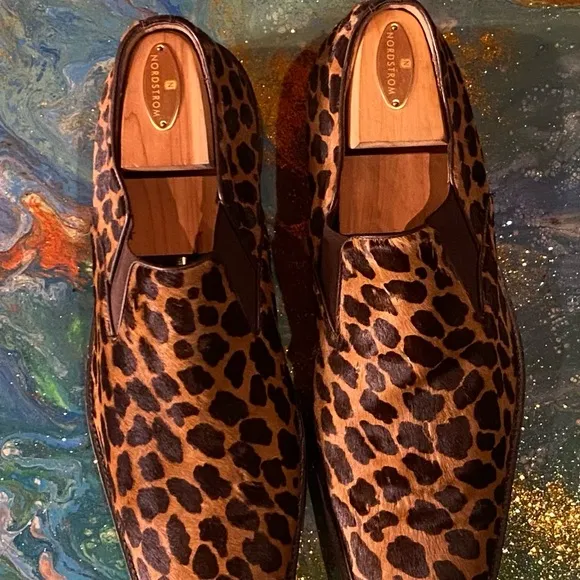 Vintage 90s leopard patterned pony hair Brown and Black Slip-On Loafers size 12