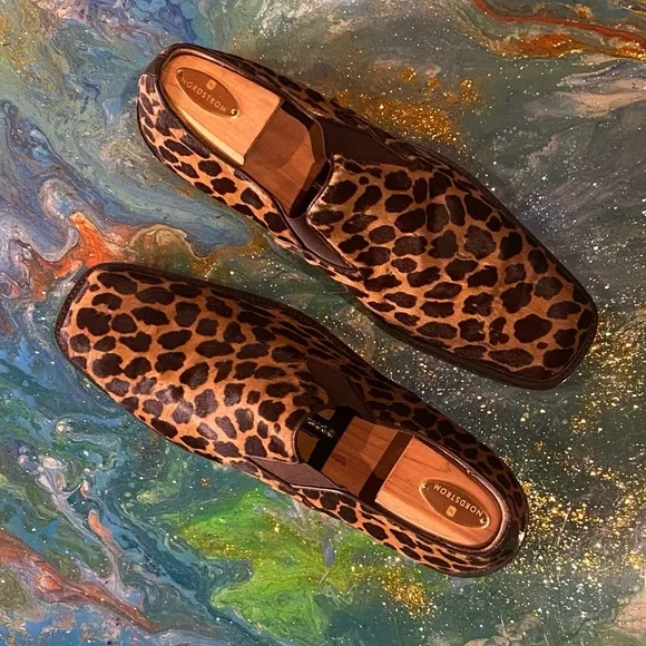 Vintage 90s leopard patterned pony hair Brown and Black Slip-On Loafers size 12