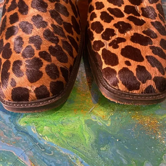 Vintage 90s leopard patterned pony hair Brown and Black Slip-On Loafers size 12