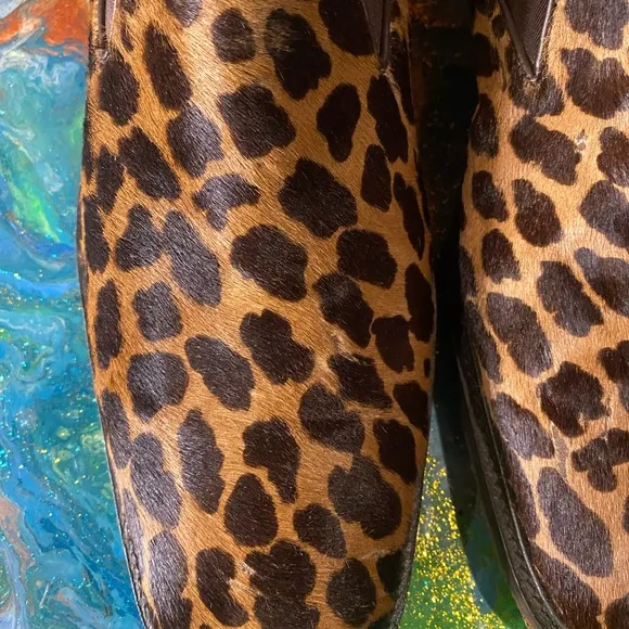 Vintage 90s leopard patterned pony hair Brown and Black Slip-On Loafers size 12