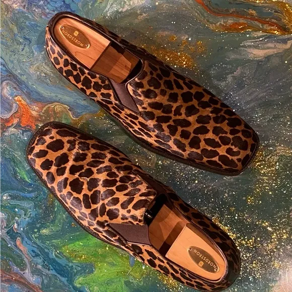 Vintage 90s leopard patterned pony hair Brown and Black Slip-On Loafers size 12