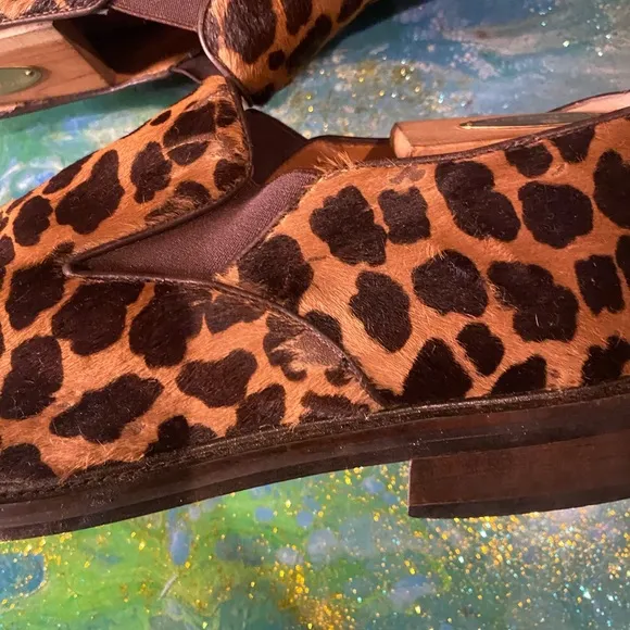 Vintage 90s leopard patterned pony hair Brown and Black Slip-On Loafers size 12