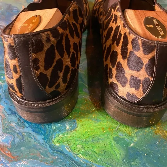 Vintage 90s leopard patterned pony hair Brown and Black Slip-On Loafers size 12