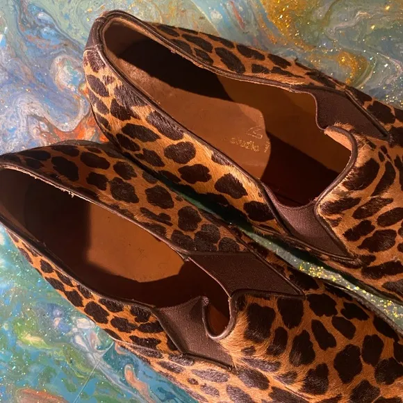 Vintage 90s leopard patterned pony hair Brown and Black Slip-On Loafers size 12