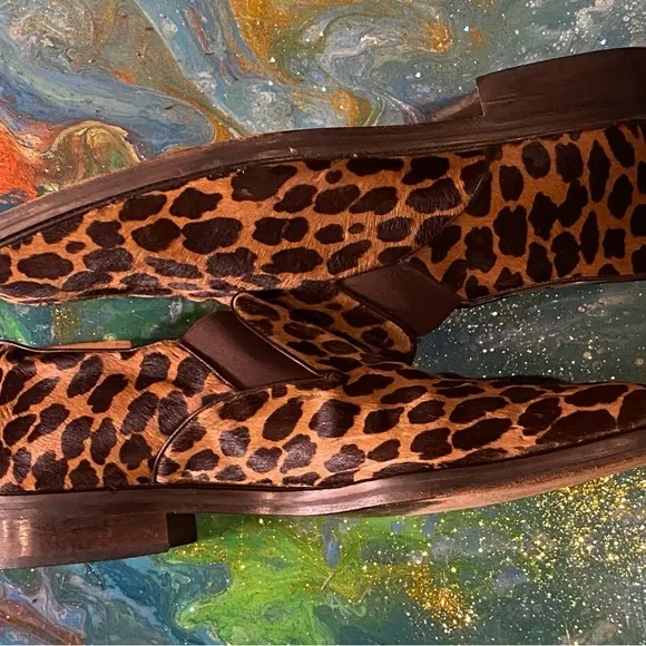 Vintage 90s leopard patterned pony hair Brown and Black Slip-On Loafers size 12