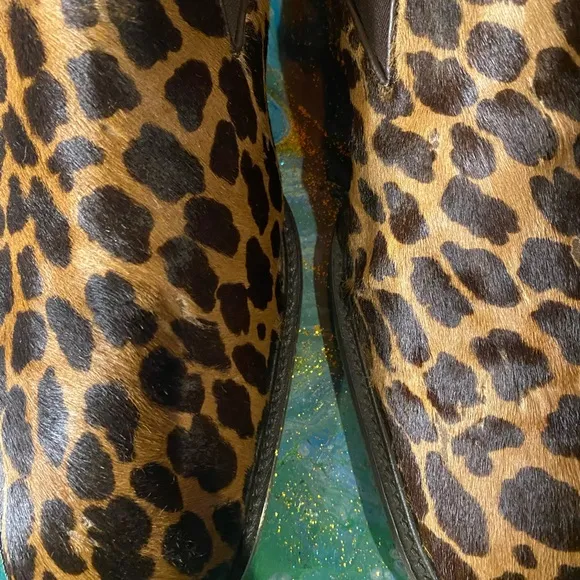 Vintage 90s leopard patterned pony hair Brown and Black Slip-On Loafers size 12