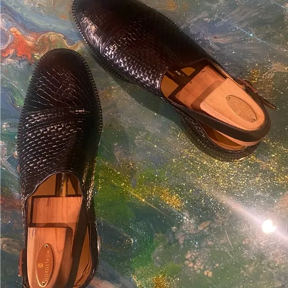 Vintage 90s PAOLO DE MARCO genuine crocodile buckle Black Men's sandals Size 11