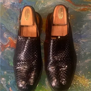 Vintage 90s PAOLO DE MARCO genuine crocodile buckle Black Men's sandals Size 11