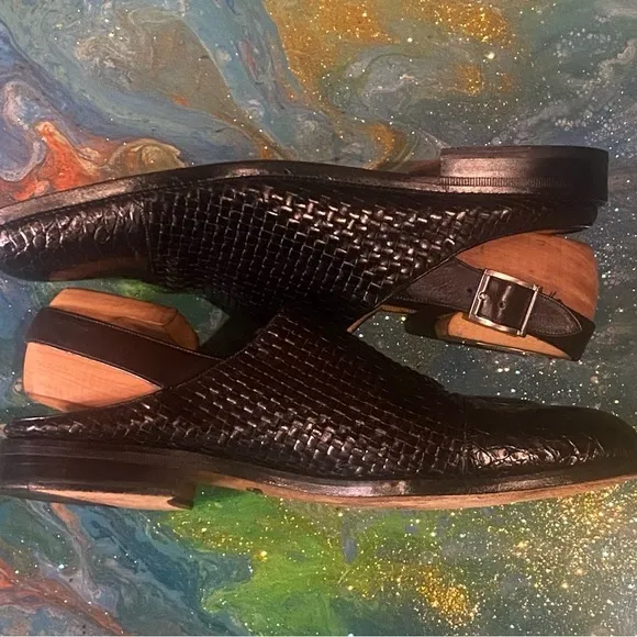 Vintage 90s PAOLO DE MARCO genuine crocodile buckle Black Men's sandals Size 11