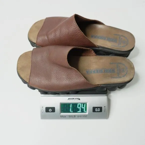 Vintage 90s Y2K Brown Leather Lug Sole Slip On Chunky Sandals Shoes Womens 8.5