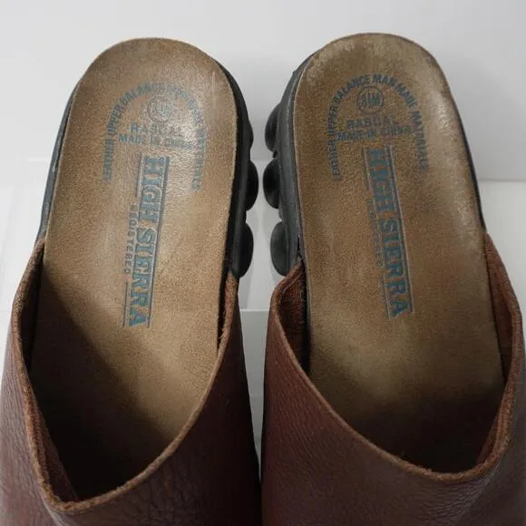 Vintage 90s Y2K Brown Leather Lug Sole Slip On Chunky Sandals Shoes Womens 8.5