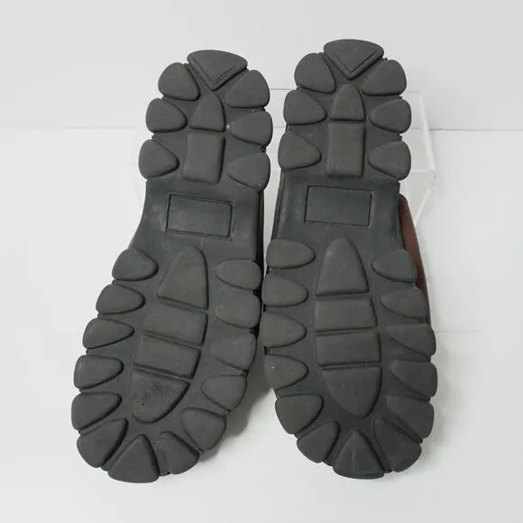 Vintage 90s Y2K Brown Leather Lug Sole Slip On Chunky Sandals Shoes Womens 8.5